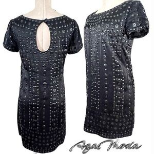 French Connection Black Sheath Embellished Mini Dress